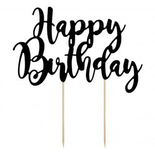 Black Happy Birthday Cake Topper